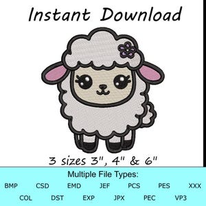 Cute sheep Embroidery Digital File, lamb Embroidery Design, Embroidery Design in multiple formats and sizes, Instant download