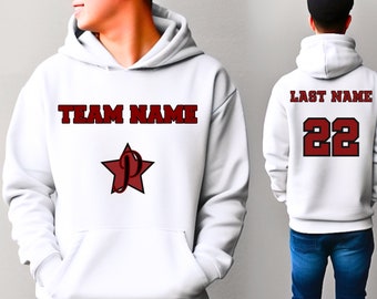 Custom Team Hoodie with name and number on back, Double sided Custom Fan sweater, Personalized Team Logo, Personalized Sports Sweatshirt