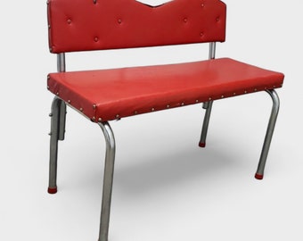 Vintage MCM Mid Century Modern Doehler New York Red Leather Bench Seat Metal