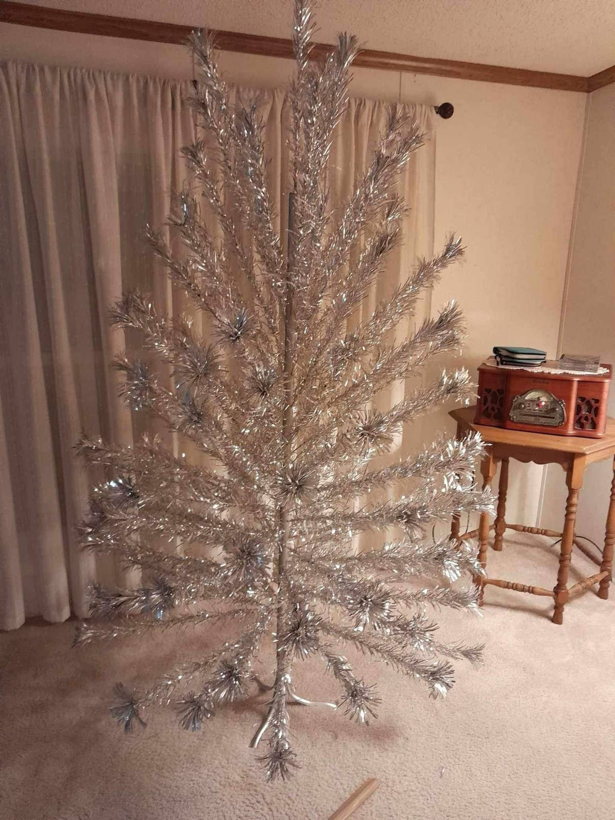 Rare Vintage 7ft Evergleam Aluminum Christmas Tree Pompom Tree 1959 W