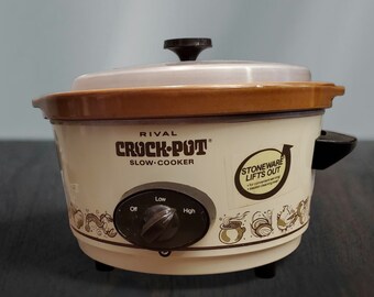 Vintage 1970s Rival 5 QT Crock-Pot Slow Cooker Removable Stoneware Working