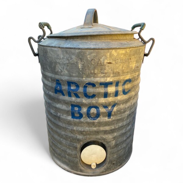 Vintage Arctic Boy 5 Gallon Galvanized Steel Water Cooler Plastic Lined