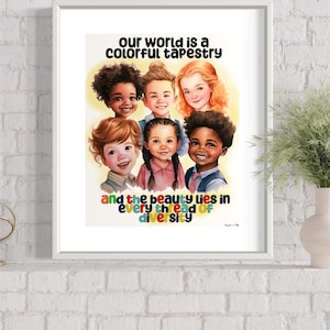 Diversity portrait, cute diversity kid, diversity art, classroom art, Digital download