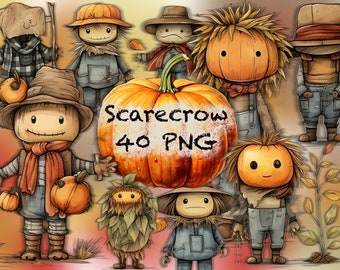 Watercolor Scarecrow Clip Art: 40 PNG Images (Digital Download)