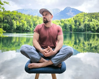 Lotus chair / stool for cross-legged sitting / cross-legged office chair / yoga chair / cross-legged chair I real beech wood and blue fabric
