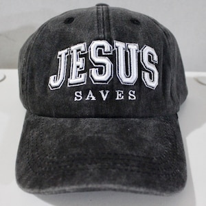 Jesus Saves Baseball Hat. Adjustable Black Hat. Washed Cap. Christian Hat. Jesus Saves. God is Good. Jesus Loves You Hat