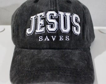 Jesus Saves Baseball Hat. Adjustable Black Hat. Washed Cap. Christian Hat. Jesus Saves. God is Good. Jesus Loves You Hat