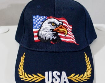 USA Baseball Hat. American Flag Hat. American Bald Eagle Hat. Gift. I Love USA Hat. Navy Blue Hat. Patriotic Hat. American Flag. USA