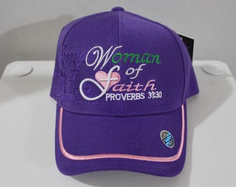 Woman of Faith Proverbs 31:30 Hat. Jesus Purple Baseball Cap  display picture 1