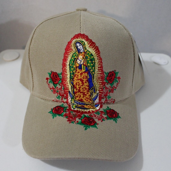 Guadalupe Hat - Light Beige - Size Small BRAND NEW Hat - Black Brim Gold Logo Virgen De Guadalupe Caps Fans Embellished with Virgin Mary  main image 3