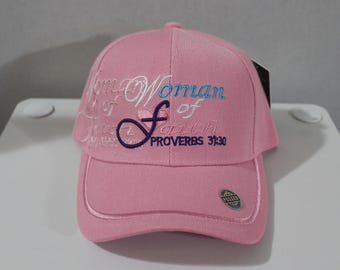 Woman of Faith Baseball Hat. Woman of Faith Hat. Adjustable Pink Hat. Proverbs 31:30 Hat. Christian Hat. Christmas Gift. Woman of Faith