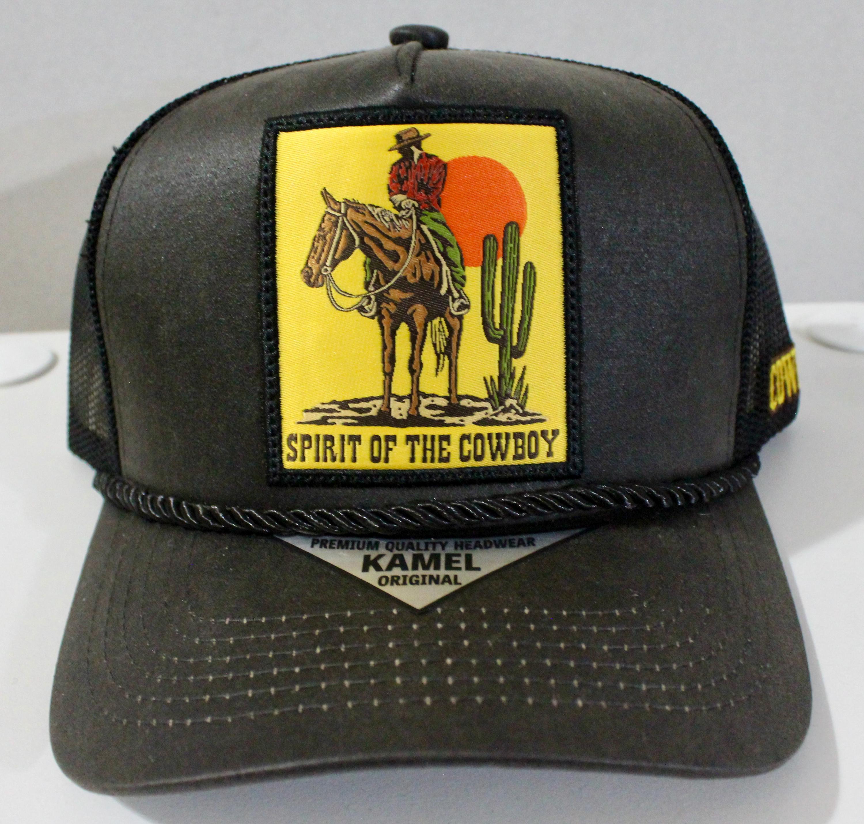 Western black trucker hat embroidered horseshoes roses horse head gold chain Buckskin Completed Printed Mesh Back Cap main image 3