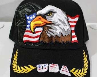 USA Baseball Hat. Embroidered American Flag Hat. American Bald Eagle Hat. Black Hat. Christmas Gift. I Love USA Hat. American Flag. USA Cap