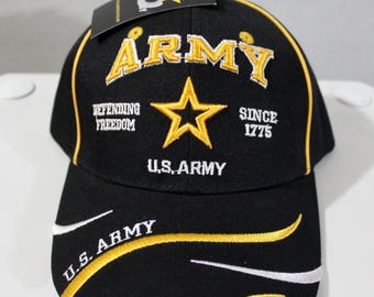 U.S. Army Baseball Hat. Officially Licensed U.S. Army Cap. Adjustable Black Cap. Veterans Day. Gift for Dad. U.S. Army. Defending Freedom