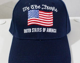 We The People Baseball Hat. American Flag Hat. United States of America Hat. Adjustable Navy Blue Hat. Patriotic Hat. American Flag.