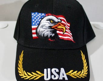 USA Baseball Hat. American Flag Hat. American Bald Eagle Hat. Christmas Gift. I Love USA Hat. Black Hat. Patriotic Hat. American Flag. USA