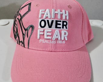 Faith Over Fear Embroidered Pink Baseball Cap with Scarf Accent Faith-over-Fear-Flowers-  main image 4