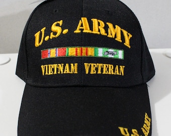 Gorra de béisbol de veterano de Vietnam del Ejército de EE. UU. con licencia oficial. Gorra negra ajustable. Día de los Veteranos.