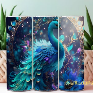 20 oz Skinny Tumbler Sublimation Design Magical Peacock Instant Digital Download PNG Straight Tumbler Wrap PNG