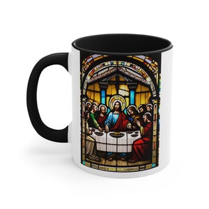 Jesus and His Disciples At The Last Supper Coffee Cup | Beautiful Stained Glass Artwork Of Christ At Last Supper | Great Gift For Family