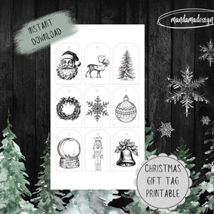 Black and White Christmas Tag Printable Digital Download - Etsy