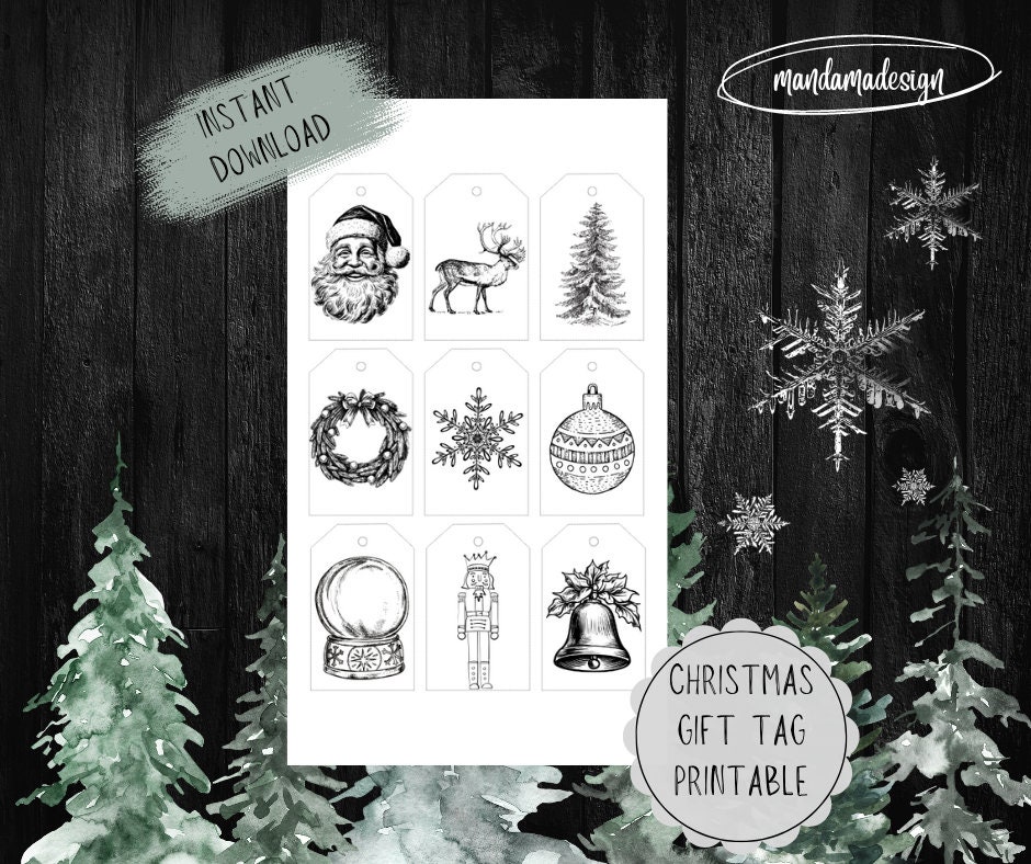 Black and White Christmas Tag Printable - Il Fullxfull.5574775352 M3vo 