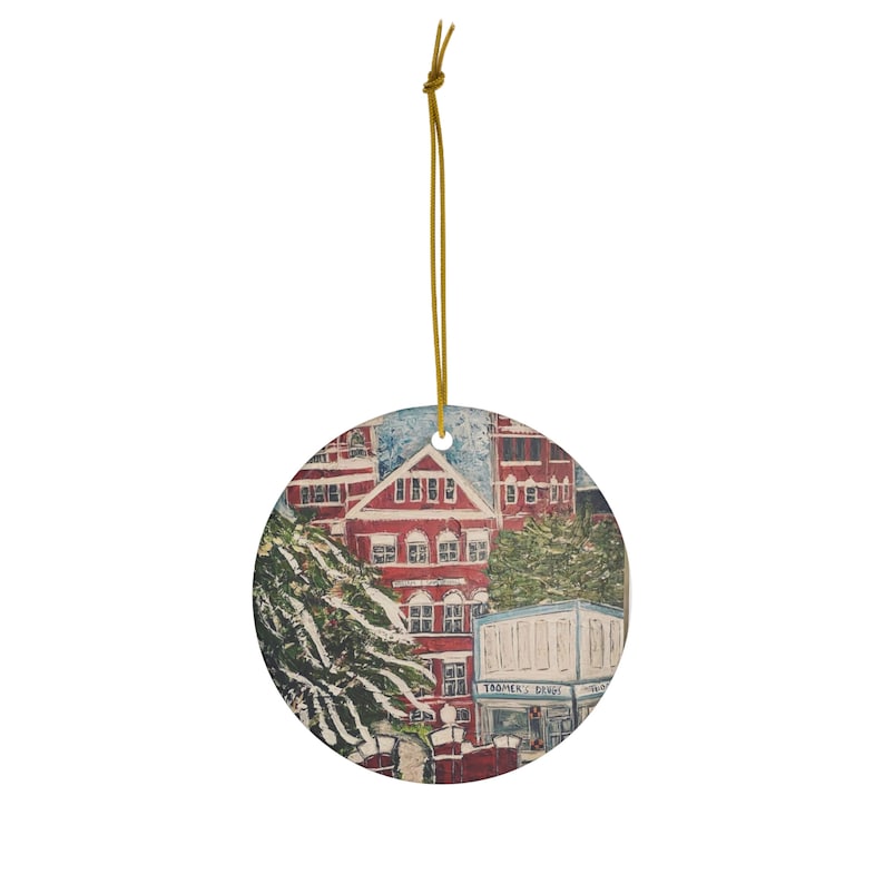 Auburn, Alabama Downtown Painting Printed on an Ornament, Ceramic