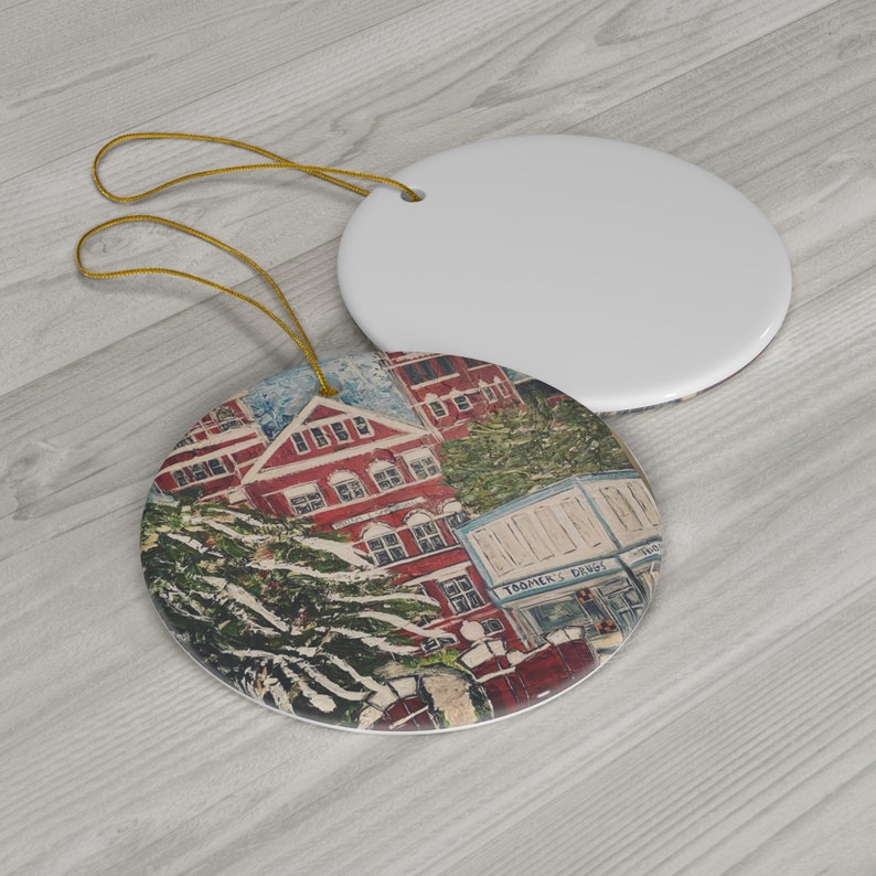 Auburn, Alabama Downtown Painting Printed on an Ornament, Ceramic