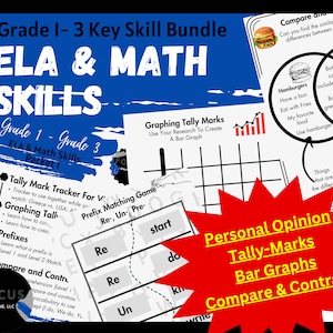 ELA und Mathe Fähigkeiten Bündel, Elementar Lehrplan, Homeschool, Klasse 1, Klasse 2, Klasse 3