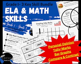 ELA & Math Skills Bundle, Grade 1-3, Homeschool Curriculum