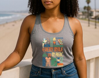 Camiseta de tirantes con espalda deportiva "Every Mile is Magic" para mujer, camiseta de tirantes rundisney, bonita camiseta de tirantes para entrenar el día de la carrera, camiseta de tirantes mágica para maratón para mujer