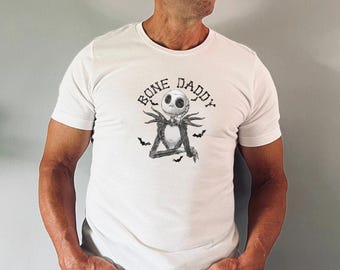 Camiseta unisex de manga corta de Bella Canvas, con temática de Oktoberfest, Bone Daddy, Jack Skellington, Jack y Sally, temática espeluznante, parques vintage