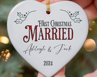 Personalized First Christmas Married Ornament, Newlywed Gift