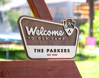 Personalized National Park Inspired Wooden Sign, Family Name Welcome Sign