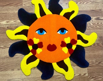 Mexican Folk Art Sun Tufted Rug