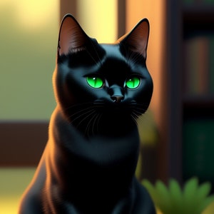 Carte de souhaits / Greeting card | Chat noir au yeux verts/Black cat with green eyes