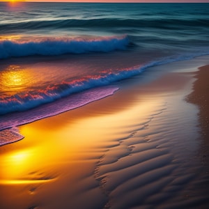 Accattivante pittura a olio al tramonto sulla spiaggia Biglietto d'auguri per amante della spiaggia Biglietto d'auguri per l'oceano Biglietto d'auguri | Tramonto sulla spiaggia