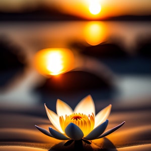 Carte de souhaits / Greeting card | Fleur de lotus avec coucher de soleil / Lotus flower with sunset