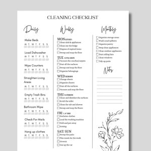 Afdrukbaar schoonmaakschema, werkende moeders, schoonmaakchecklist, huishoudelijke taken, wekelijkse taken per kamer, dagelijkse takenlijst, klaar om af te drukken