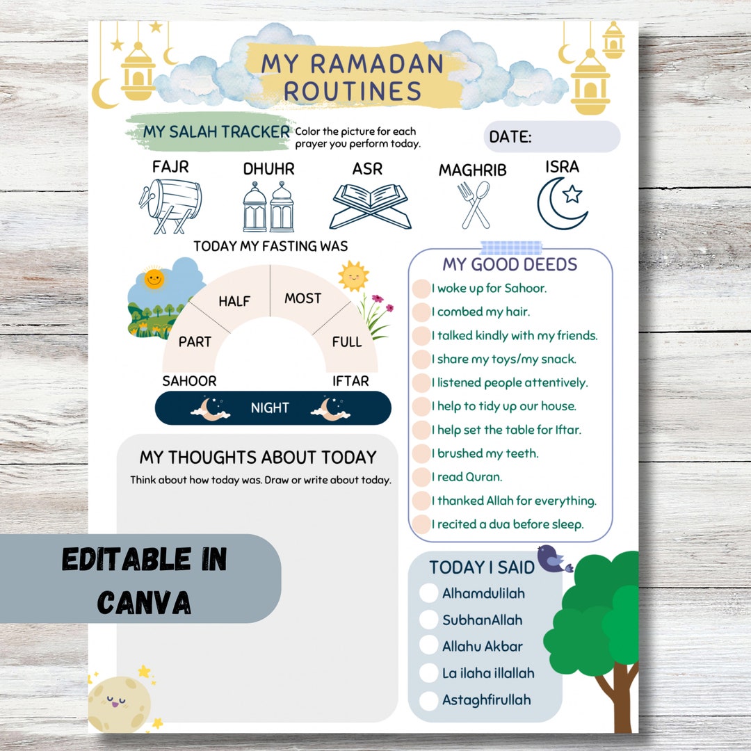 Ramadan Routines, Planner for Kids, PDF, Ramadan Journal, Salah Tracker ...