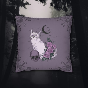 Magical cat pillow case, Halloween pillow case, gothic pillow case, Halloween home decor, housewarming gift, gothic home, witch cat,