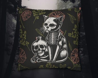 Funda de almohada de Halloween, decoración del hogar de Halloween, gato calavera, funda de almohada gótica, ropa de cama gótica, decoración del hogar gótica, funda de almohada de calavera