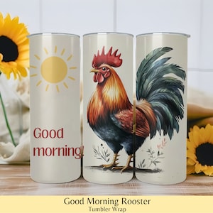Envoltura para vaso con forma de gallo - Diseño para vaso con forma de gallo con buenos días - Sublimación de vaso