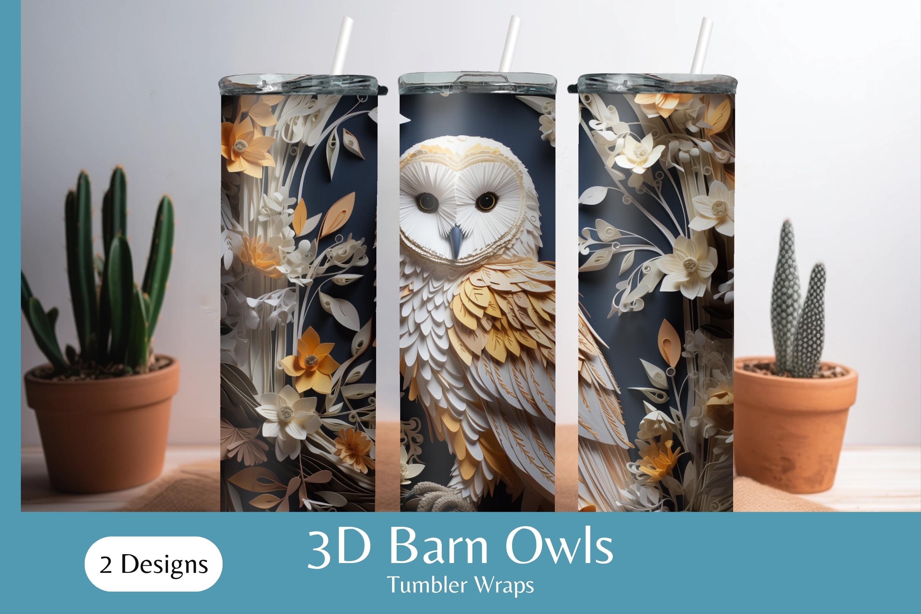 3D Barn Owl Tumbler Wrap - Sublimation, Crafts, Scrapbook