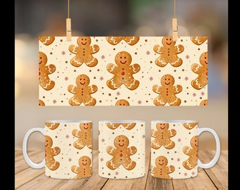 Gingerbread Man Mug Wrap: Christmas PNG Design (Digital Download)