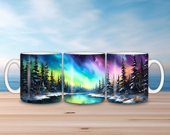 Opakowanie na kubek „Northern Lights”: wzór sublimacyjny (pobranie cyfrowe)
