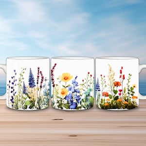 Floral Mug Wrap - Wildflowers, Flower Sublimation, Floral PNG