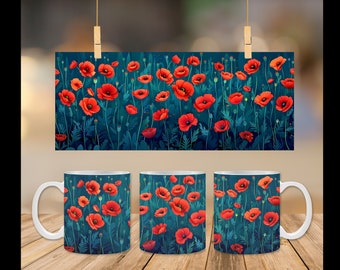 Floral Poppies Mug Wrap PNG (Digital Download)