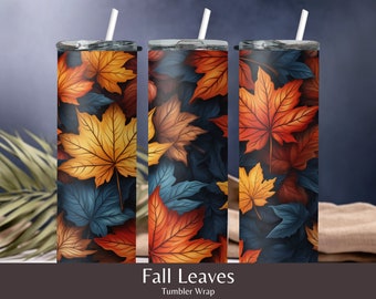 Fall Leaves Tumbler Wrap - Autumn Sublimation, Fall PNG