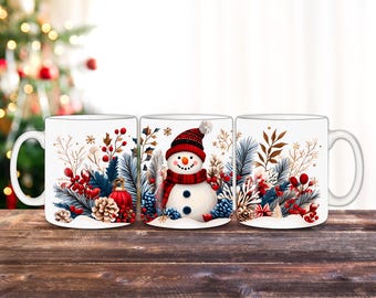 Schneemann Tasse Verpackung: Weihnachten Sublimation Design (PNG Digital Download)